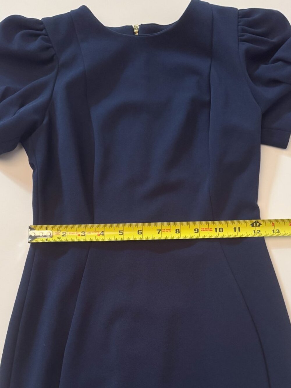 DKNY Navy Blue Scuba Sheath Dress Puff Sleeve NWOT Workwear Office Siren Size 2P - Picture 10 of 13
